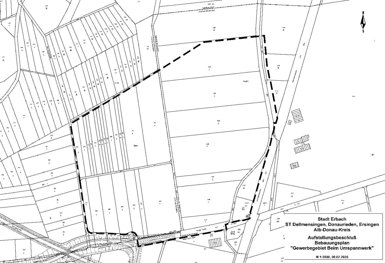 Kartenausschnitt Bebauungsplan Gewerbegebiet Beim Umspannwerk