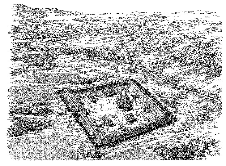 Rekonstruktionszeichnung einer Viereckschanze bei Riedlingen Rekonstruktionszeichnung einer Viereckschanze bei Riedlingen